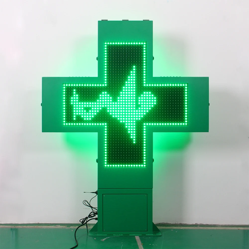 Led P16 Green Programmable Display LED Pharmacy Cross Outdoor Double Side Scrolling Sign