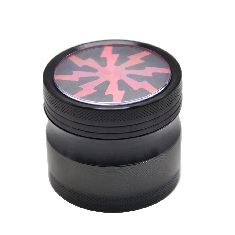 High Quality Herb Grinder Spice Grinding Custom Aluminum Wholesale 4 Pieces Flat Type 4 Layer Grinder Lightning Design Aluminium