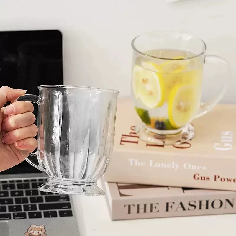 Glass Milk Cup with Handle High Sense Transparent Water Cup Large Capacity Glass Cold Drink Cups Soda Bubble Coffee Mug