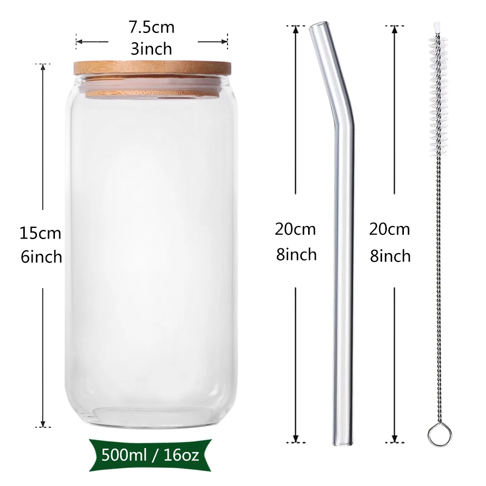 Wholesale High Borosilicate beer glass can cup with bamboo lid and straw