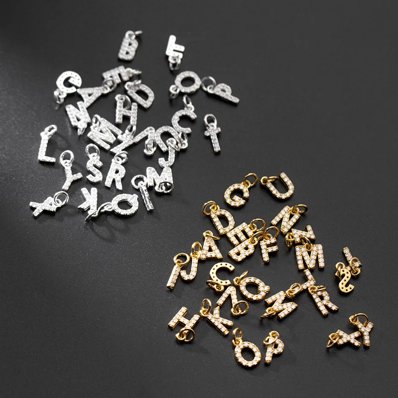 Fine Full Zircon 26 Letter Gold 925 Sterling Silver Initial Charm Jewelry accessories for Necklace Bracelet Making Customized