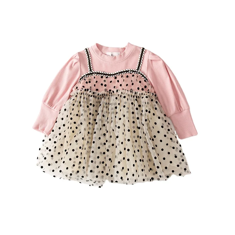 2022 Spring Children Dress Lovely Dots Kids Girls Princess Party Dress
