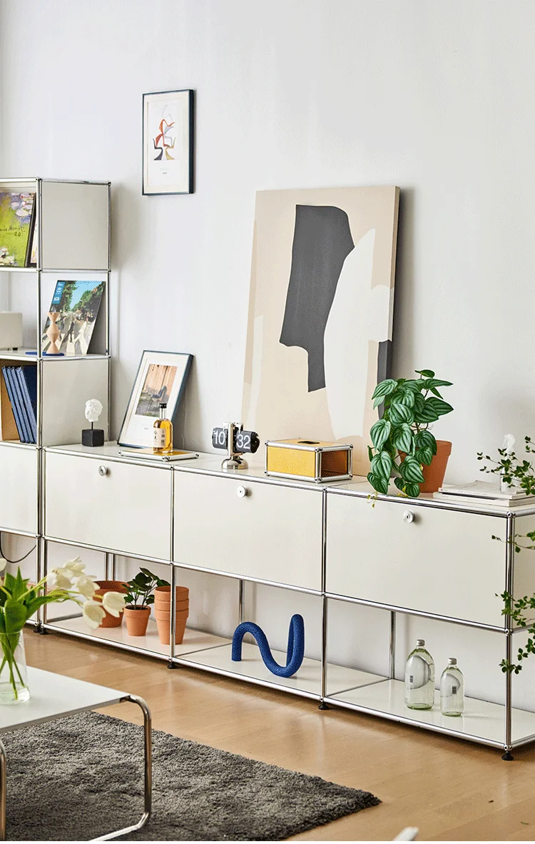 nordic modern 4 doors metal stainless steel DIY cabinet modular furniture for living room bedroom storage cabinet with caster