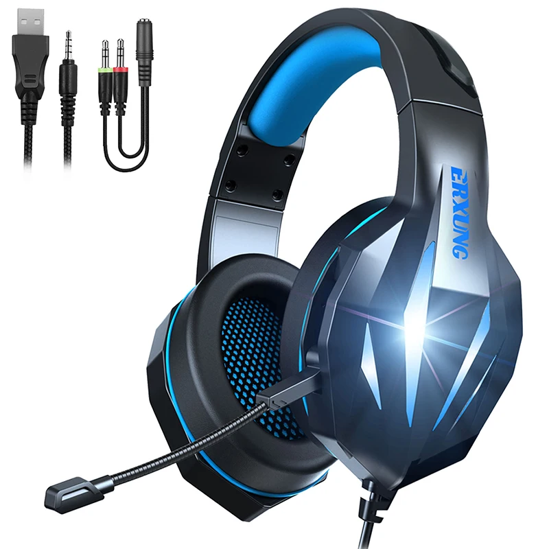 Проводная игровая гарнитура RGB с подсветкой, 3,5 мм, USB, наушники для ноутбука, стереонаушники с микрофоном для PS4, Xbox One, ПК, игровой контроллер