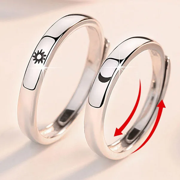Fashion Dainty Sun Moon Couple Open Adjustable Each Other Lover Couple Rings Wedding Jewelry Ring For Most Women Men