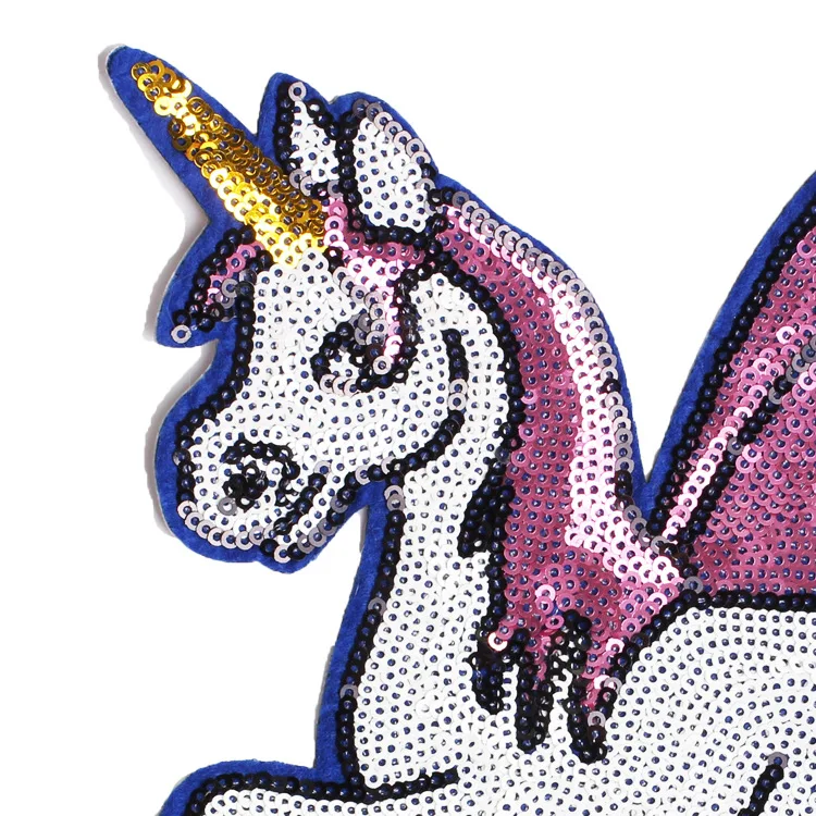 GUGUTREE embroidery Sequined big horse patch animal cartoon unicorn patches badges appliques for clothing ZK-121