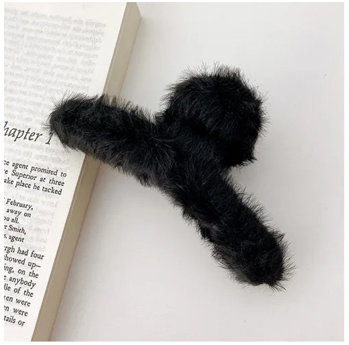 Big Size Plastic Cross Winter Furry Hair Clamp Accessories Plush Flocking Hair Claws Fabric Fur Claw Hair Clips