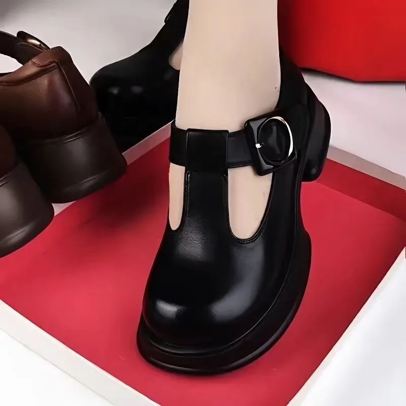 factory new arrival genuine leather shoes height increasing school shoes for girl elegant female casual flatform sandals