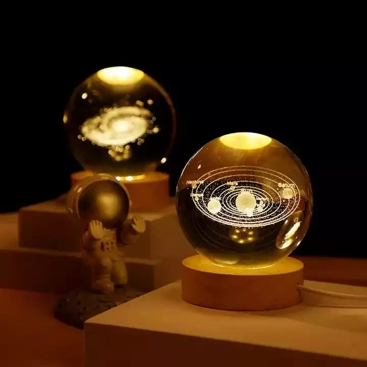 Хрустальный шар астронавт планета глобус 3D лазерная гравировка солнечная система прикроватный светодиодный светильник рождественский подарок для детей ночник