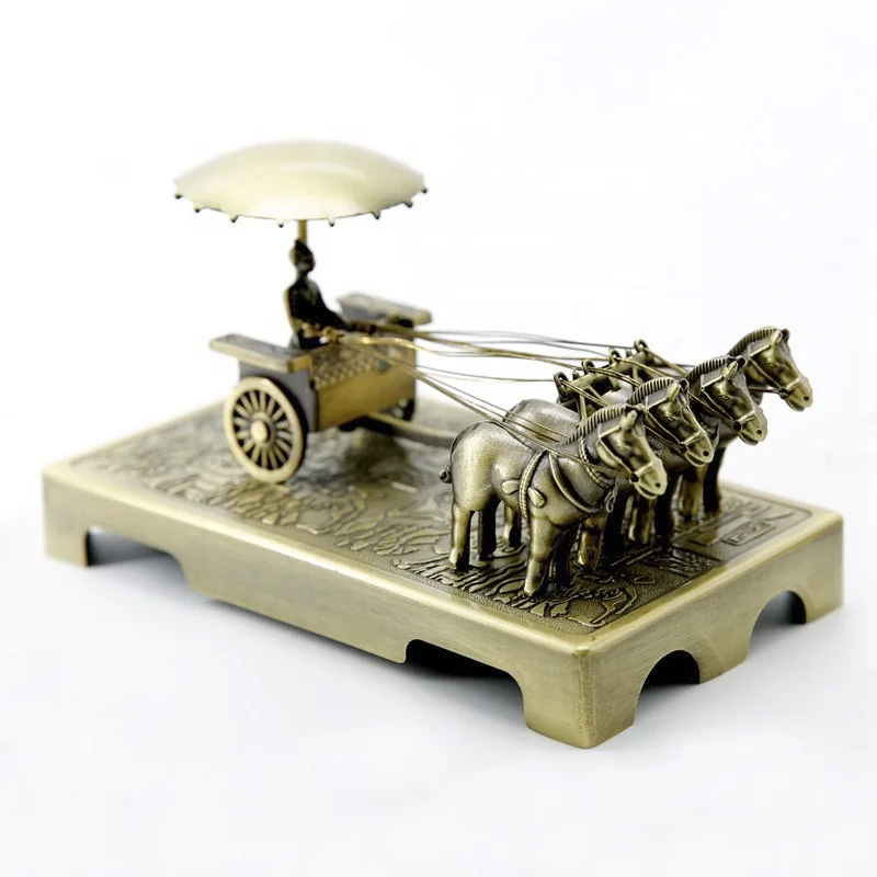 
Antique Bronze Craft Qin Shihuang Terracotta Warrior ornaments Car Horse Metal 