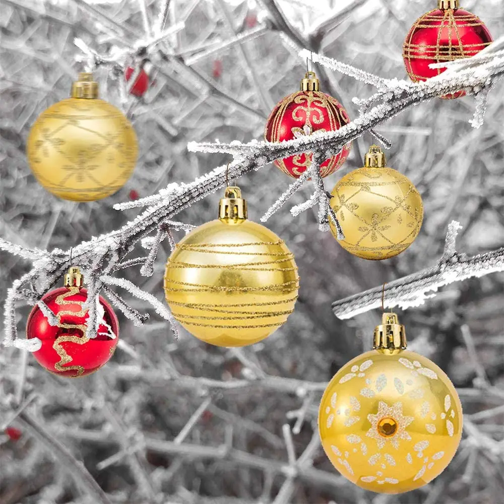Hot Selling Red and Gold Bulk baubles Items Christmas Decoration Gifts Plastic Ball Ornaments Set in Box