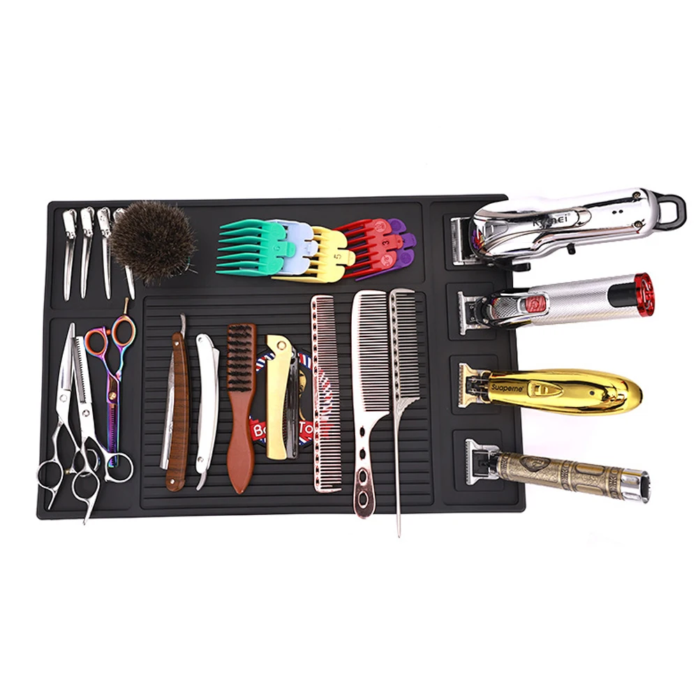 2024 Factory Wholesale Anti-Slip PVC Hairdressing Tools Storage Pad Professional Hairdressing Accessories Rubber Bar Mat