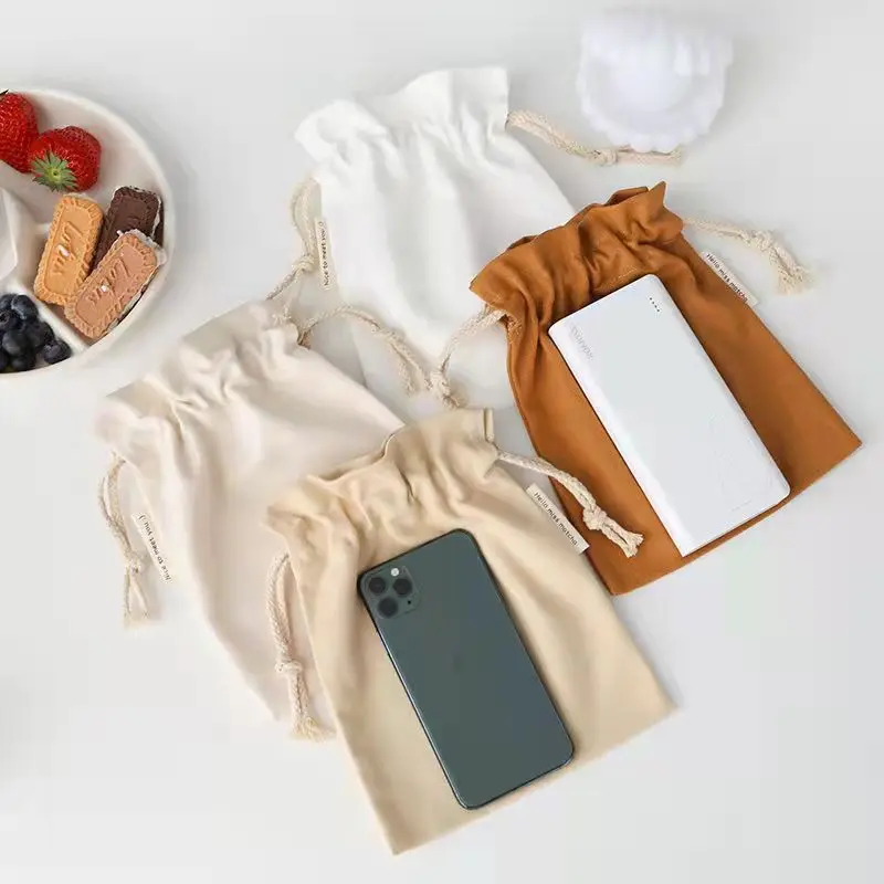 Rainbow pure cotton canvas drawstring small storage bag lipstick earphone data cable dust bag