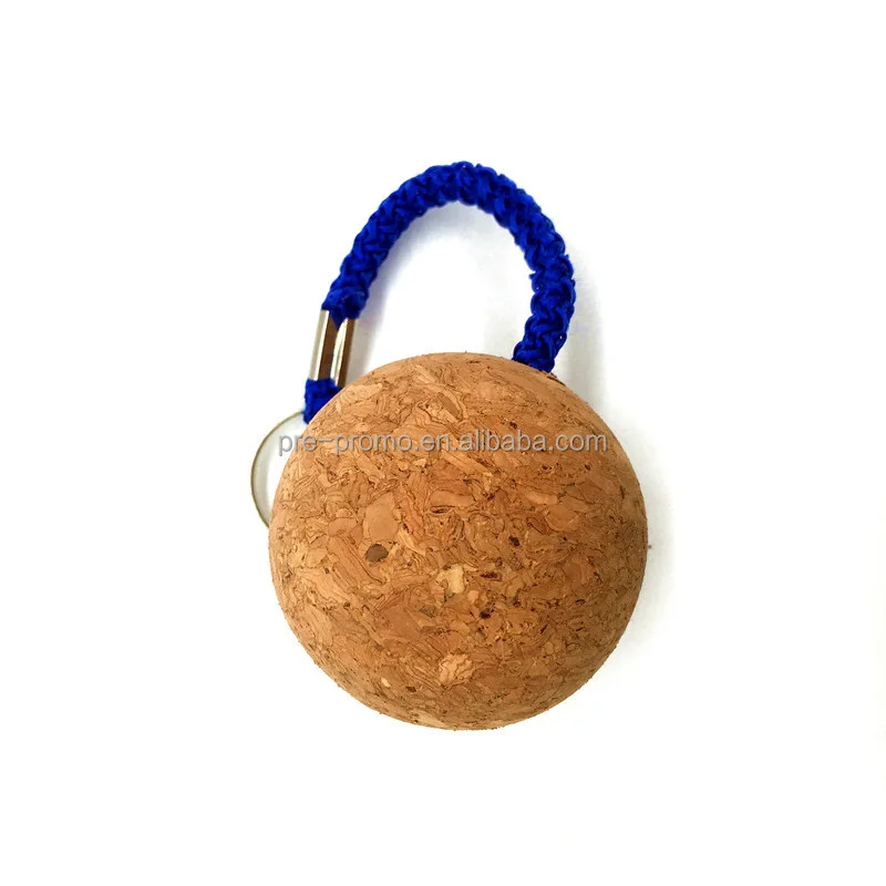 Custom Logo Printed Round Cork Ball Keychain Blank Floating Wooden Keychain