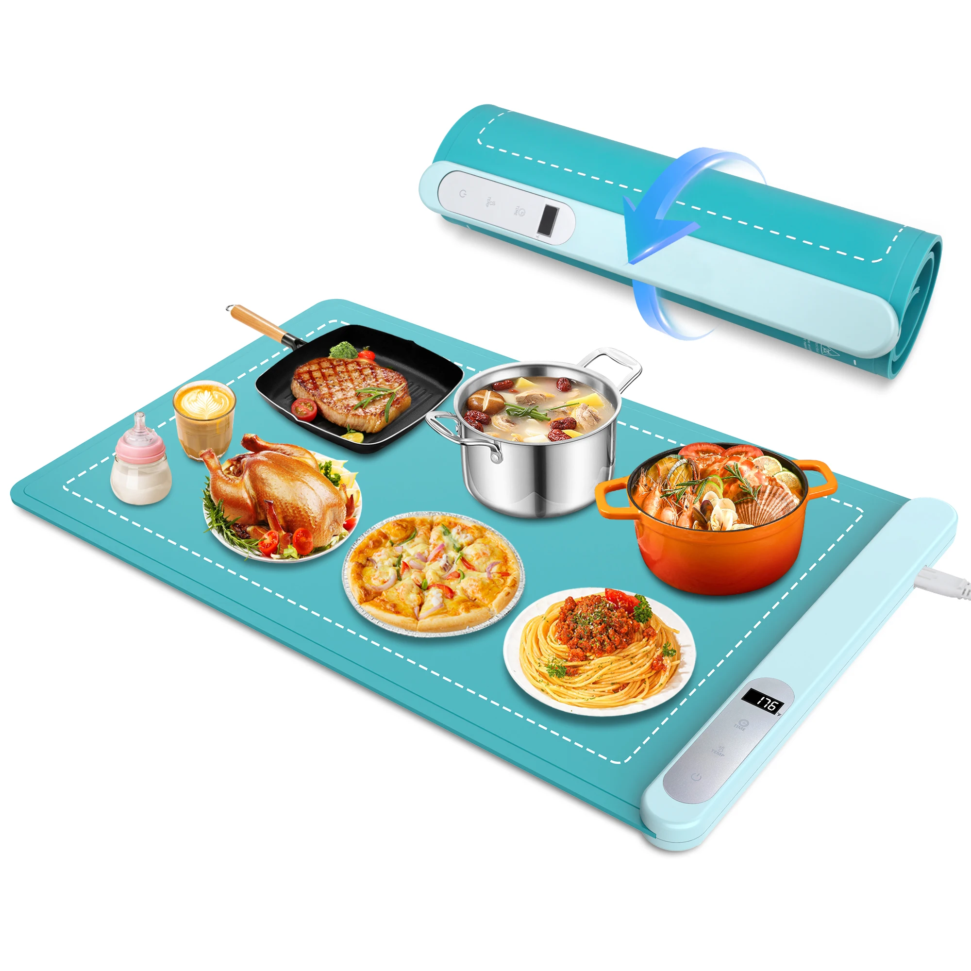 Portable Kitchen Flexible Silicone heating  Tray Multi-Functional Mat Plate Electric Warming Tray