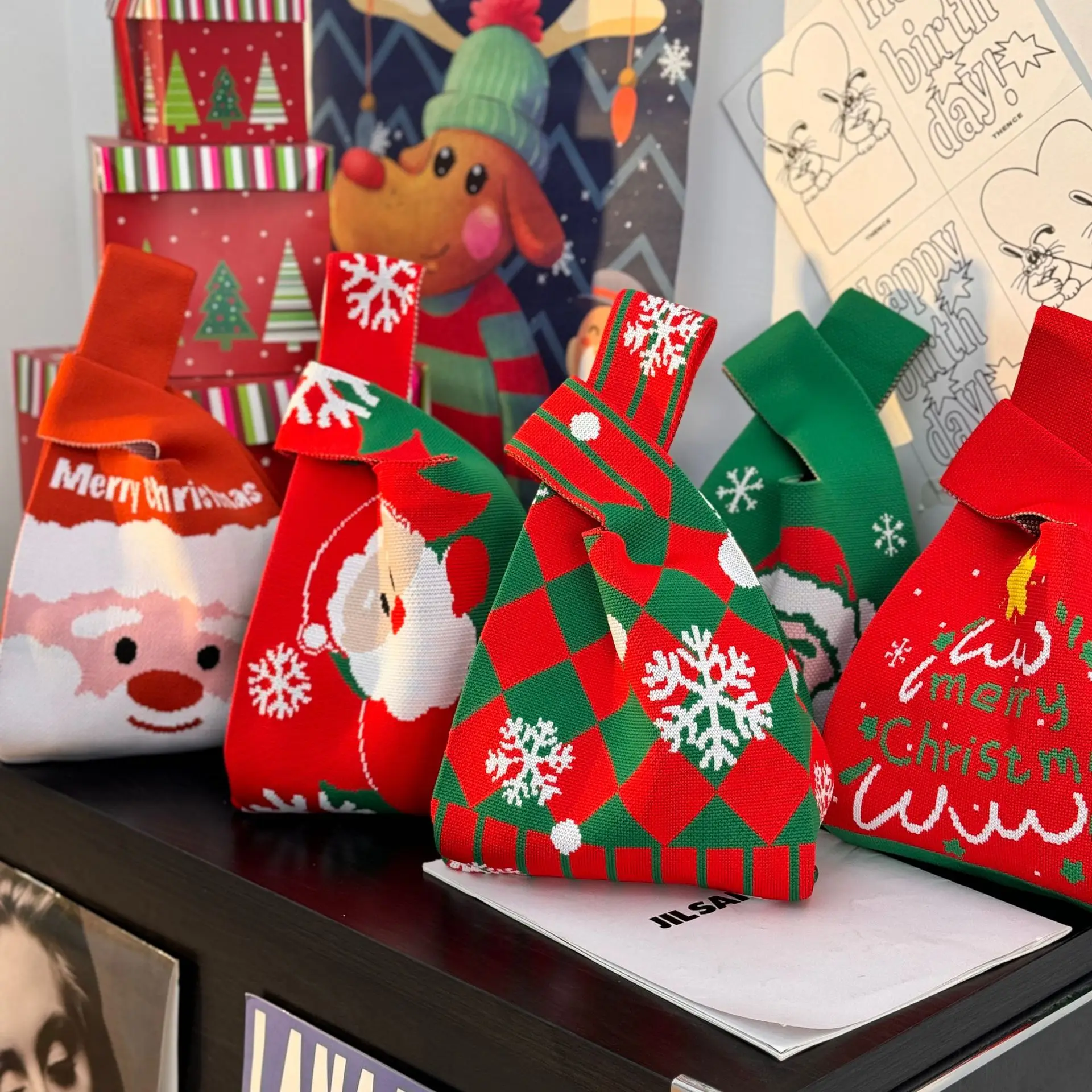 2025 Christmas Fashion Crochet Vest Knit Tote Bag Wholesale Custom Crochet Portable Girl Shopping Handbag