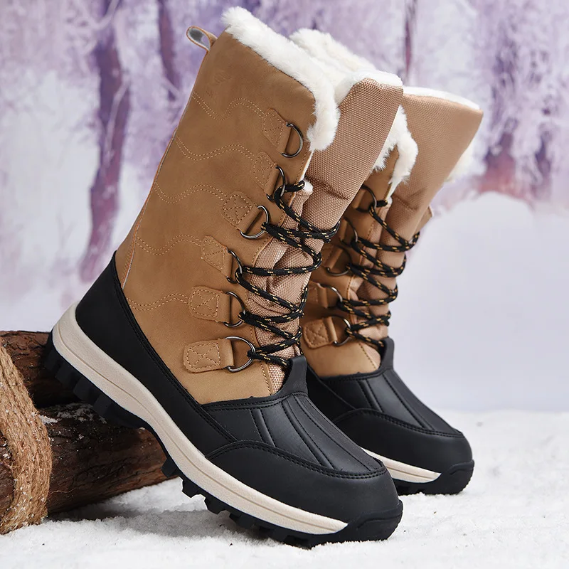 Зимние ботинки с логотипом на заказ, мужские высокие теплые плюшевые утепленные уличные ботинки, Нескользящие мужские зимние ботинки, хлопковая обувь