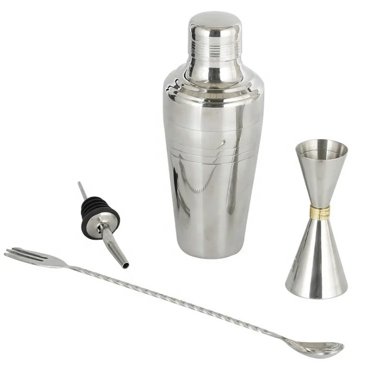 Mr Slim 4-Piece Stainless Steel Cocktail Shaker Set Bartender Kit with Metal Jigger