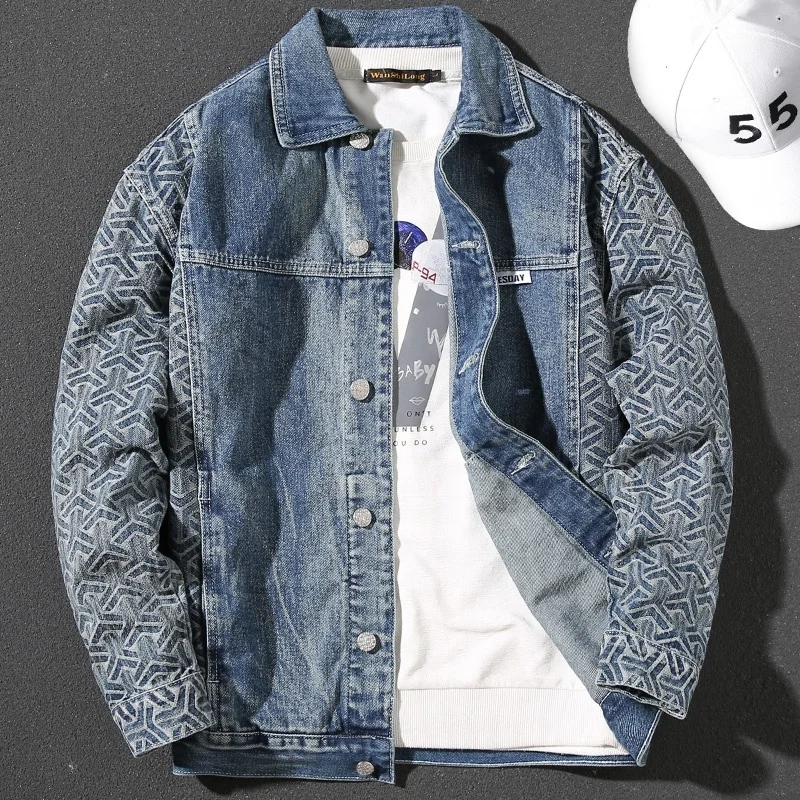 Spring Loose Men Denim Jacket Street Hip Hop Pocket Outerwear Grey Youth Clothing Jeans Coat