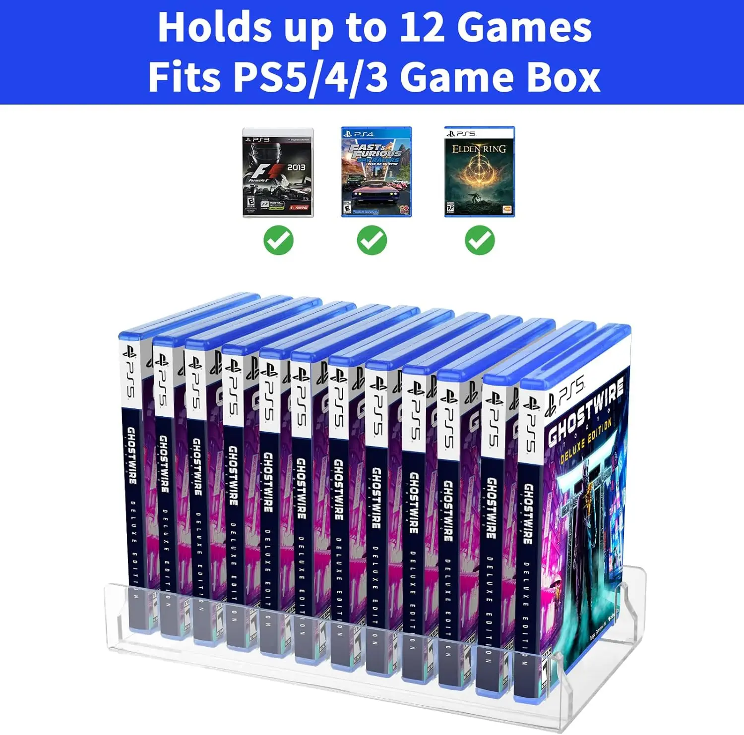 Acrylic Game Storage Organizer Stand, Upgraded Switch Game Display Holder Fits up to 12 Games Box - Clear
