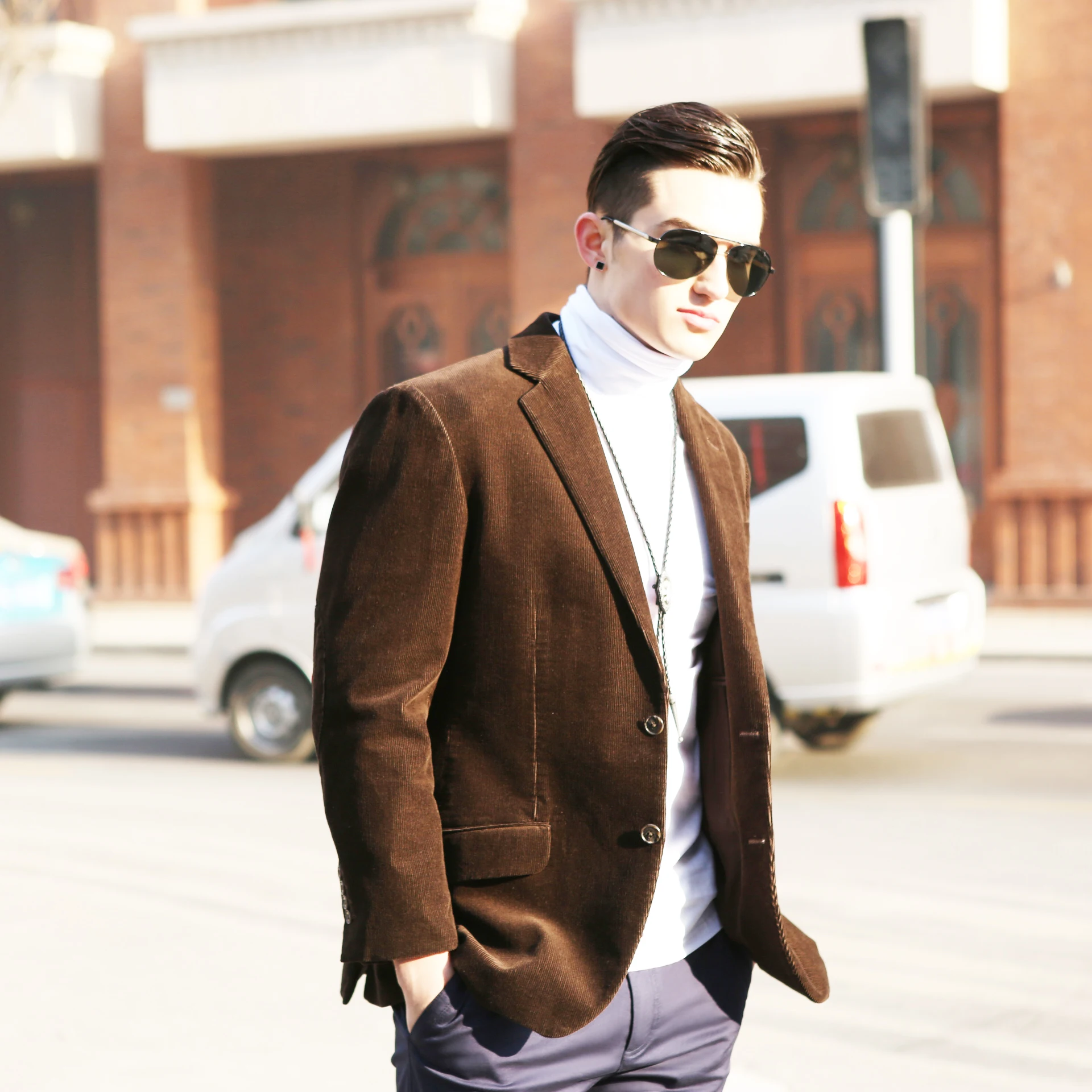 Manufacturer custom made cotton corduroy fabric casual men suit jacket single breasted blazer