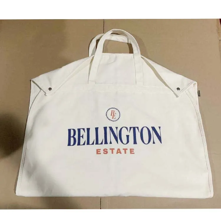 Custom Logo luxury Suit garment Cover Canvas White Cotton Fabric Garment Bag hanger bag for dress with logo