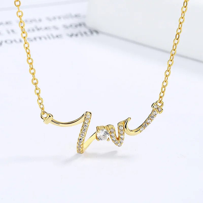 Carline topsale Love letter OEM Gold Plated Jewelry Wholesale Women 925 Silver Minimalist Moon Star Zircon Necklace