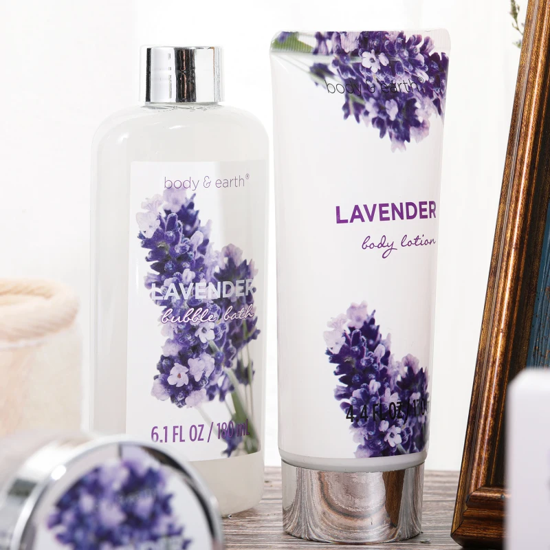 Bath Spa Gift Set, Gift Basket 7 Piece Lavender Scented Spa Basket Kits for Women