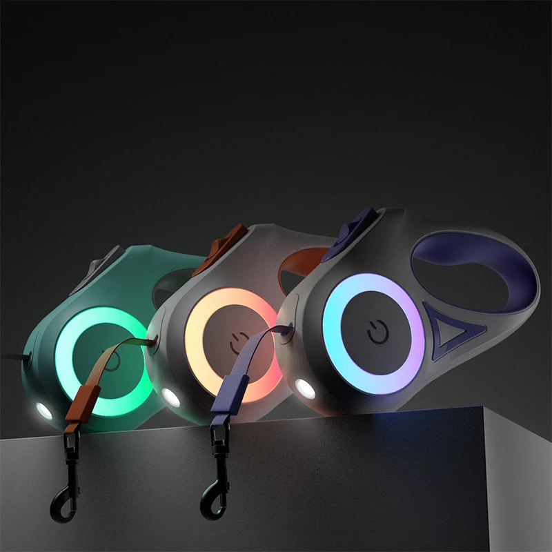 High Quality Heavy Duty Nylon Rope Luminous Double Sided RGB Lights Dog Pet Leash With Bright Flashlight