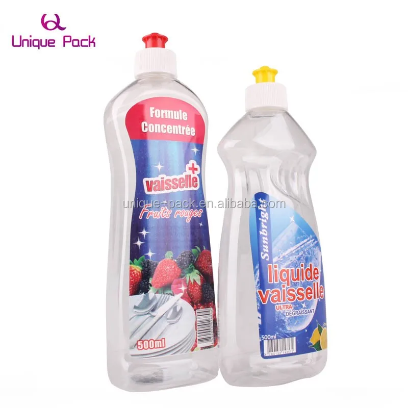 Hot sale msds  certificate empty recycled 500 ml  PET Plastic liquid plastic pet bottle with push pull on top for dish wash