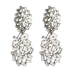 Personality Statement Irregular Oval Glass Drill Earrings Fashion Women Hollow Square Rainbow Crystal Earrings