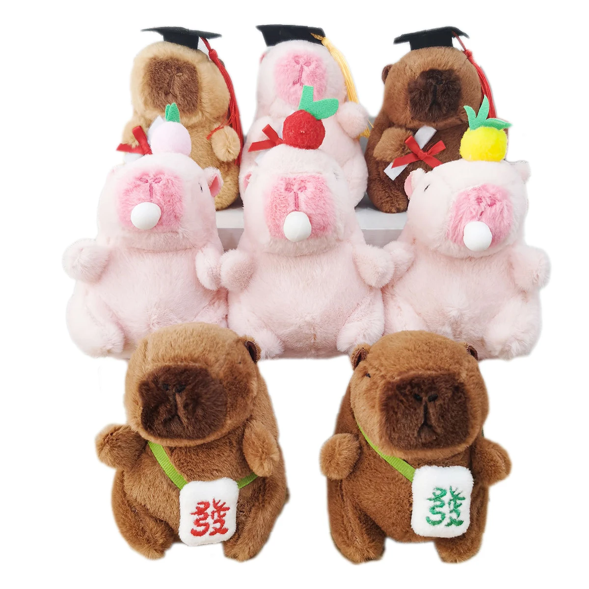 4 colors 100 designs 2025 Cartoon Cute Soft Stuffed Animal Toy Graduation Capybara Plush Keychain with Caps