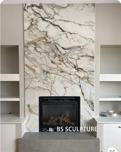 Luxury Italian Calacatta White Marble Freiplace Mantel Modern Sculpture