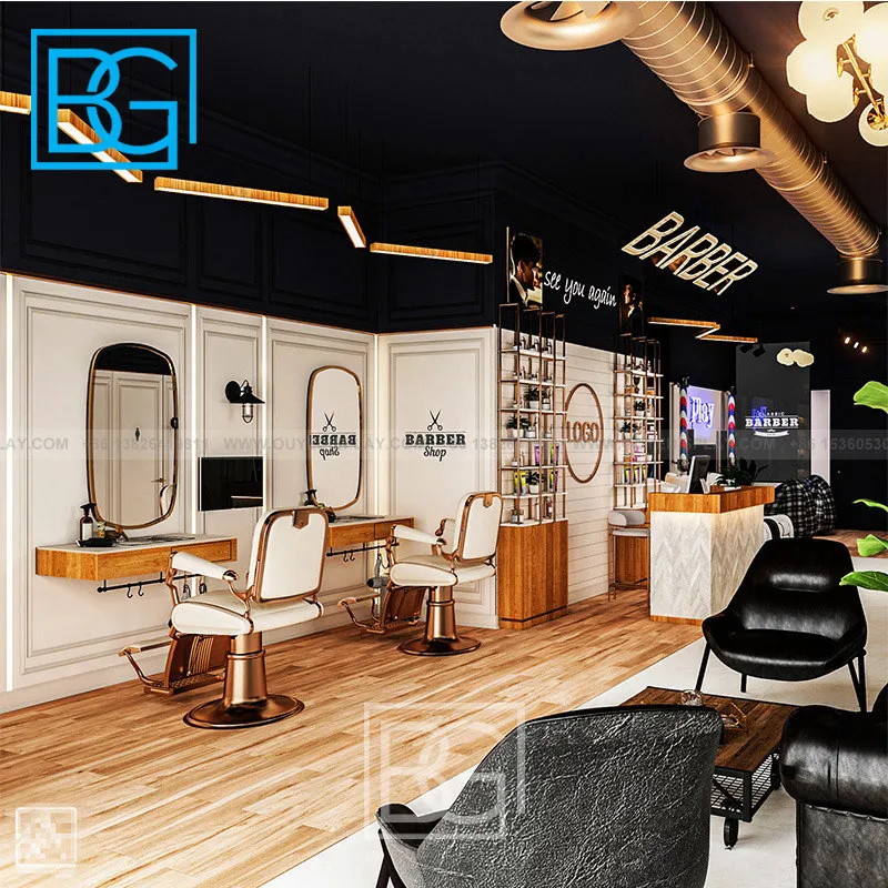 Wall Wount Barbershop Mirror Station Beauty Salon Designed Barbershop Mirrors Station Hair Salon Cabinet