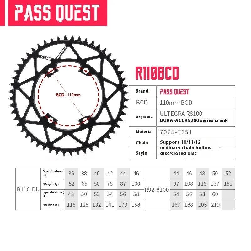 Pass Quest R9200 BCD110 R7100/8100 12-Speed Single Disk Road Bike Front Derailleur Alloy Positive Negative Tooth Mountain Biking