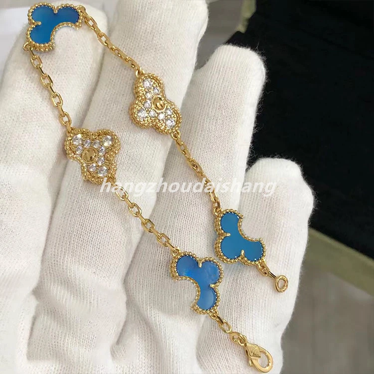 Custom High Version 925 Silver Stainless Steel Jewelry Bangles Four Leaf Clover Bracelet Gold Plated Bangle