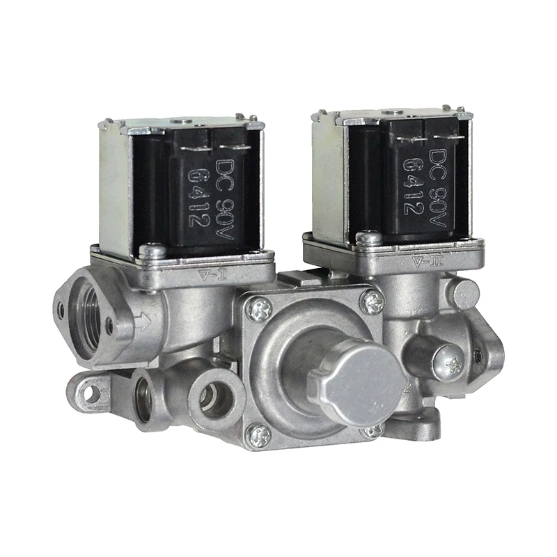 Space saving compact pressure gas regulator solenoid valves for gas