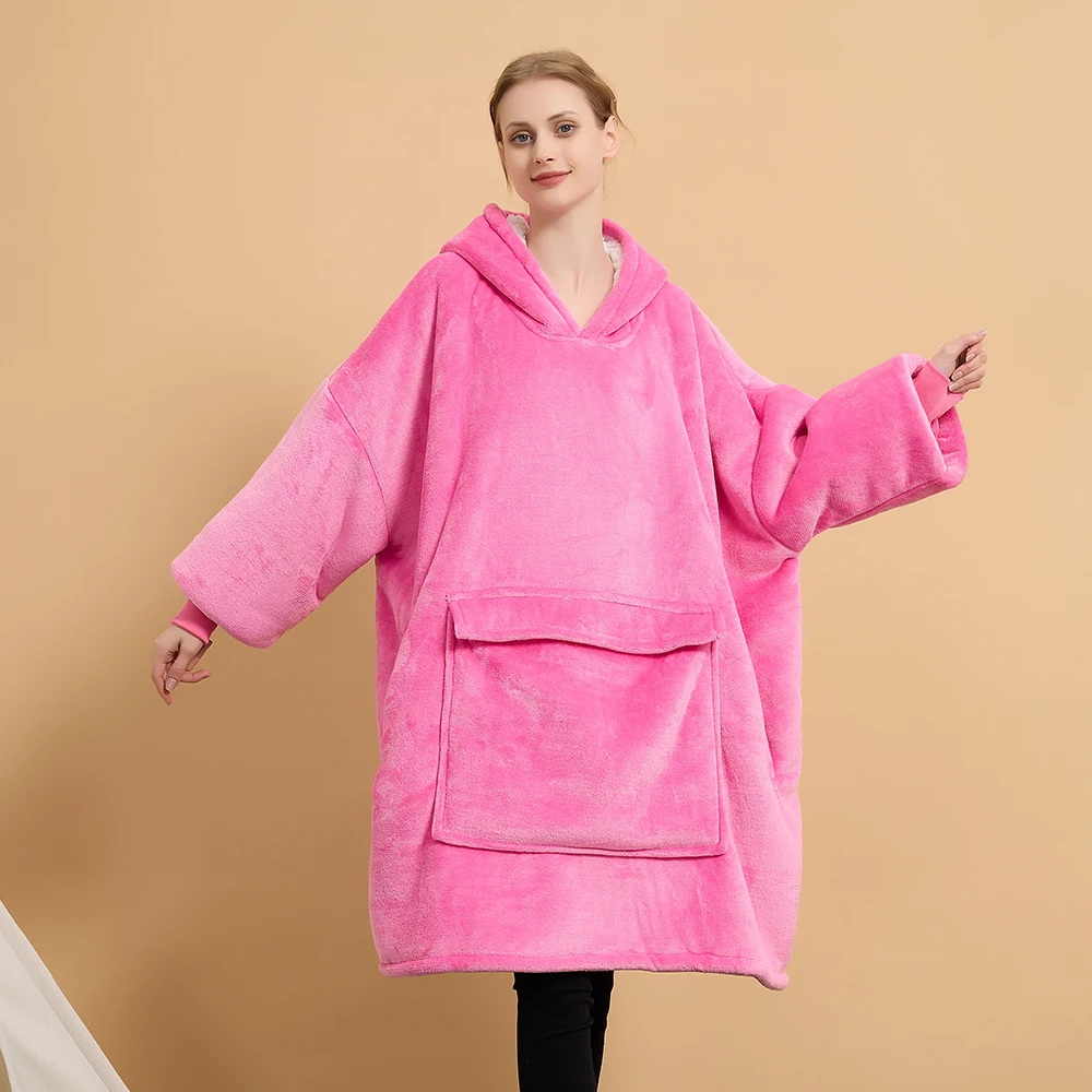 Cheap Eco-Friendly Oversized Warm Winter Woven Sherpa Fleece Hoodie Blanket Sweatshirt