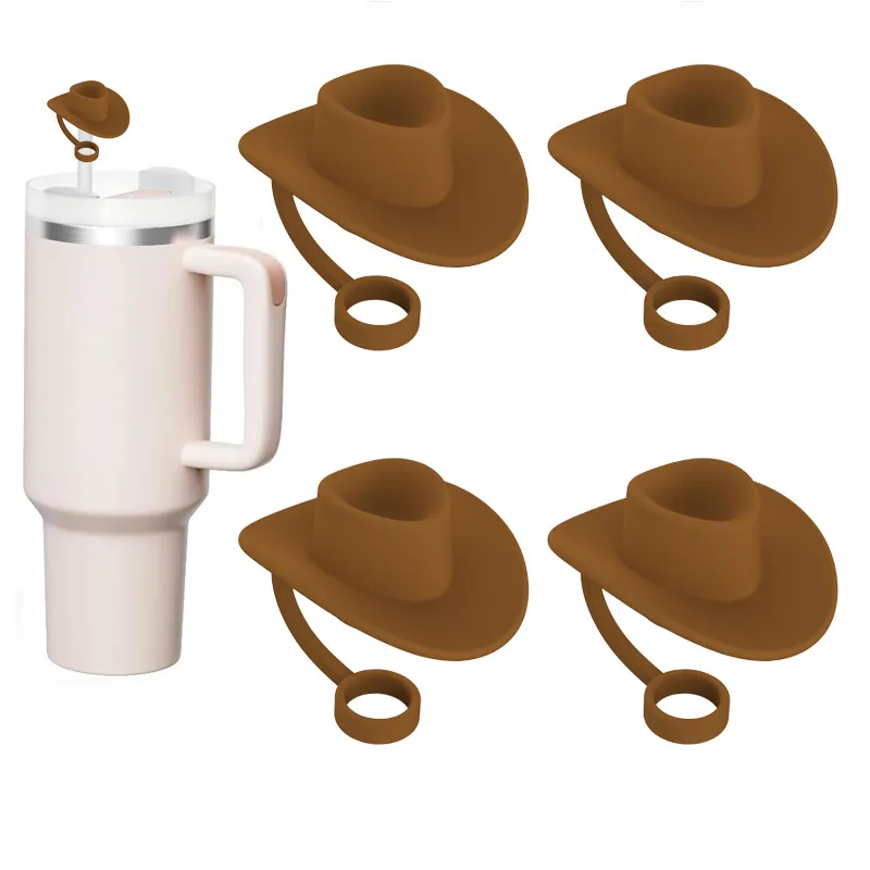 2024 New Fashion 10mm Cowboy Hat Cap Shape Silicone Straw Topper For Cup Tumbler Accessories Straw Tip Cover Cap