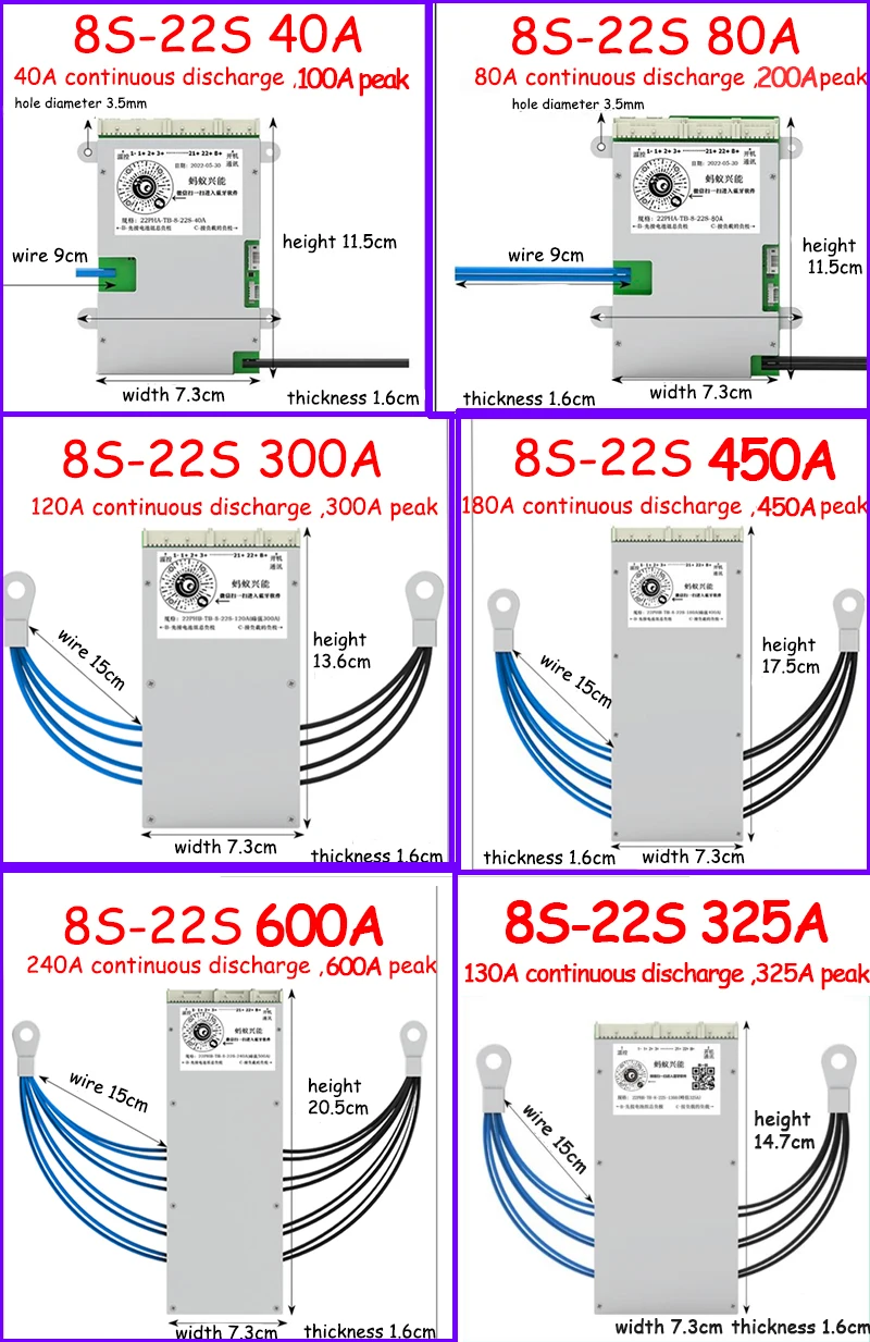 8S to 22S Ant BMS Lithium Battery Protection Board Li-ion Lifepo4 100A 300A 600A 13S 16S 20S 36V 48V 60V 72V LCD Smart Bluetooth