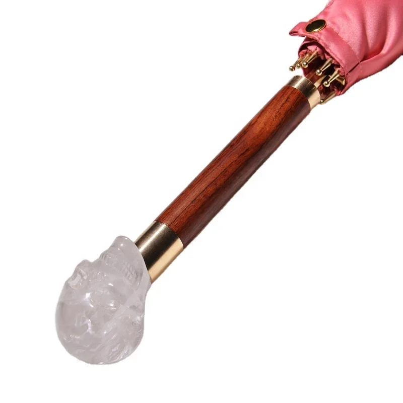 Natural clear rock quartz crystal design skull Handle Umbrella classic handmade Second Kill Alexander Mcqueen