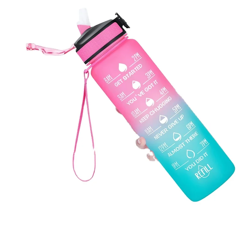 Leakproof  Motivational Drinking Fitness Gym Outdoor With Times To Drink And Straw Water Bottle