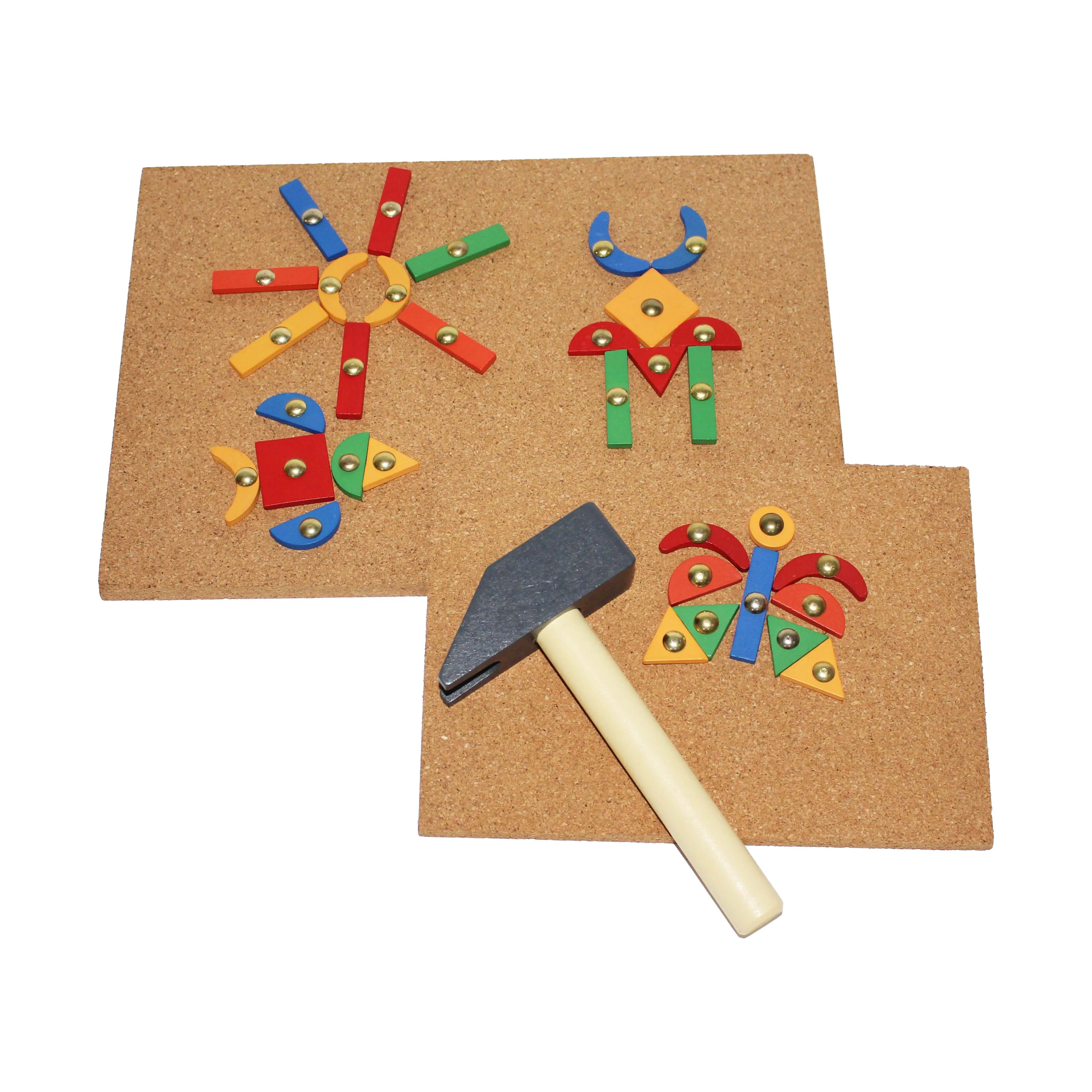 Eco-friendly Cork DIY Game Nail Puzzle Toy with Hammer  Intelligent DIY Gift Assemble Educational Toy for Kids