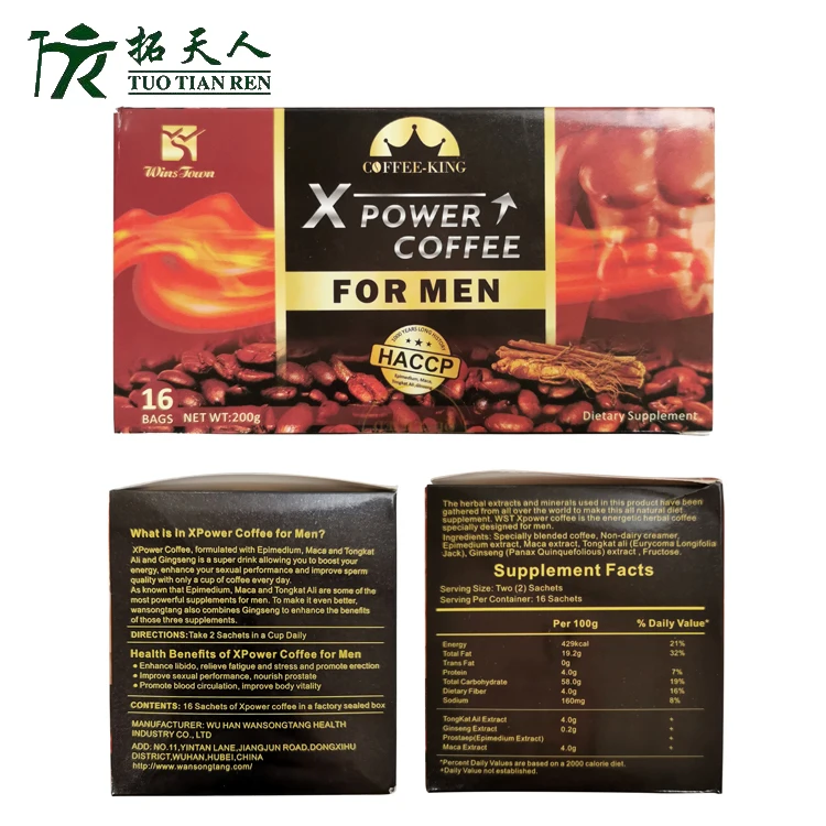 Custom Man Power Coffee Powder Male Vitality Tongkat Ali Private Label Instant Maca Black Energy Coffee for Men