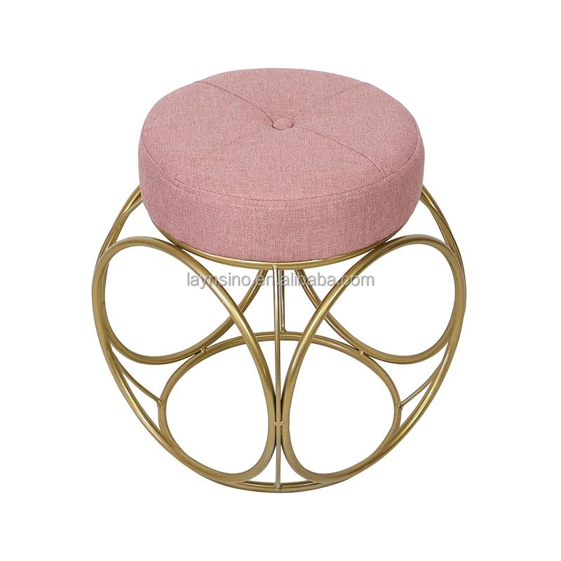 Home Furniture Hot Sale Nordic Cheap Makeup Stools Gold Metal Framework Round Shoes Changing Stools