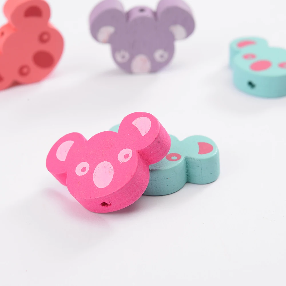iYOE 30pcs/Lot 15x22mm Koala Shape Wooden Beads Natural Wood Spacer Beads For DIY Home Decor Keychain Necklace Kids Jewelry