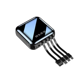 4 in 1 Built-in Cable 10000mah Power Bank Fast Charge Portable Universal Powerbank Screen Display Type C LED Light