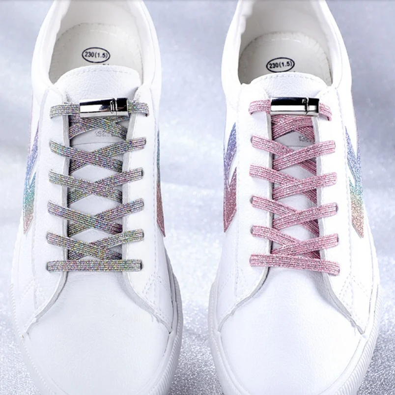 Hot 6MM Elastic Shoelaces Magnetic Fashion Metal Locking Lazy Laces Outdoor Sneakers Quick Flat No Tie Shoelace 1 Pair