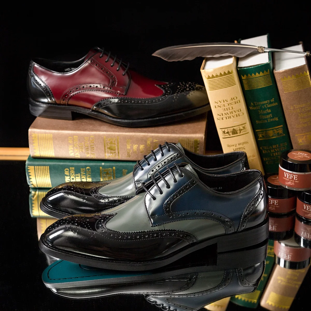 Low MOQ popular design formal men shoes black grey & black red color men block shoes