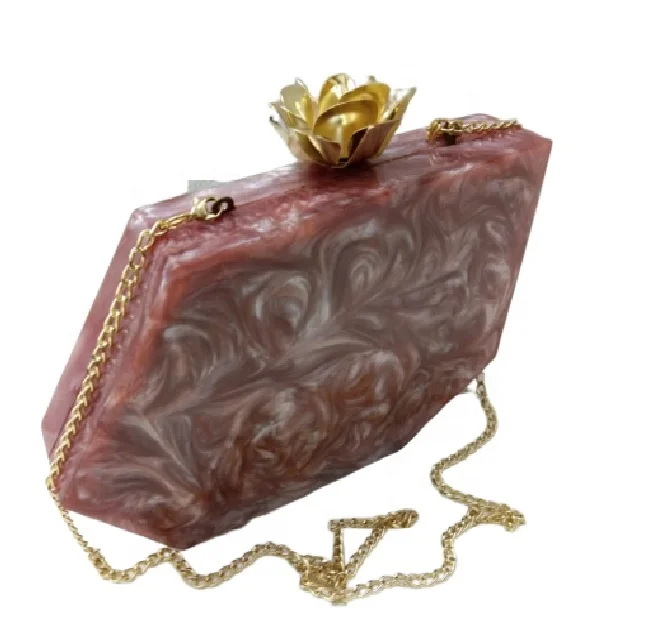 Handcrafted Ivory Resin Clutch Bag Hot Selling Daily and Party Use Decorative Evening Purse with Box Pattern